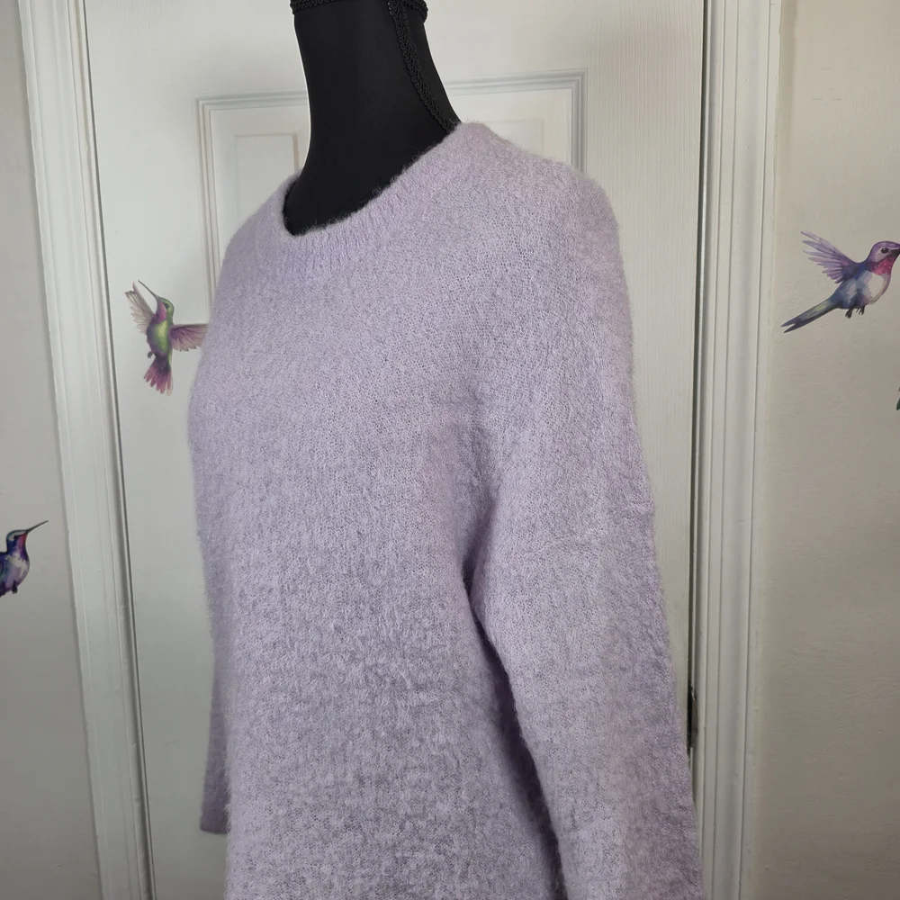 J.Crew Alpaca Blend Lilac Fuzzy Crewneck Sweater L Oversized Cozy Minimal